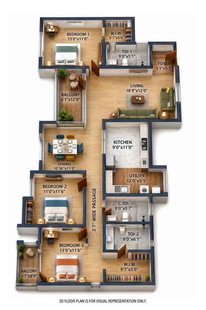 Vajram Vivera Kogilu - Floor plan 3 BHK 2069 Sq.ft