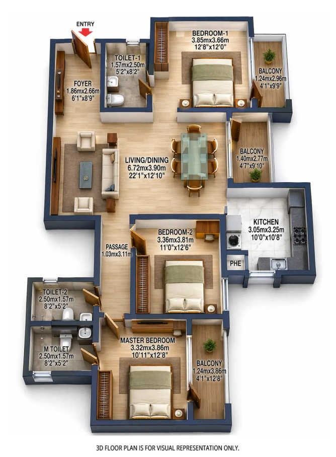 Brigade Lakecrest Battarahalli - Floor plan 3 BHK 1784 Sq.ft