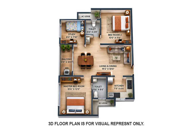 Urbanrise The World Of Joy Siruseri - Floor plan 3 BHK 1086 Sq.ft