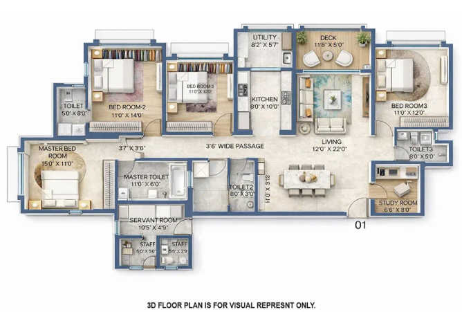 Lodha Bellagio Powai - Floor plan 4 BHK 3332 Sq.ft