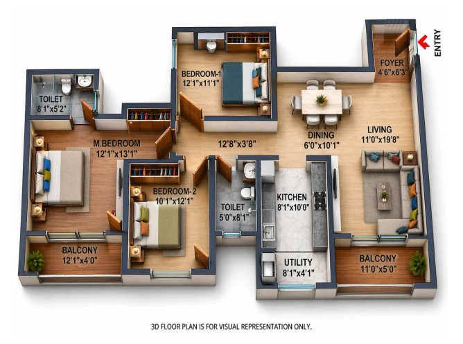 Sattva Songbird Budigere Cross - Floor plan 3 BHK 1660 Sq.ft