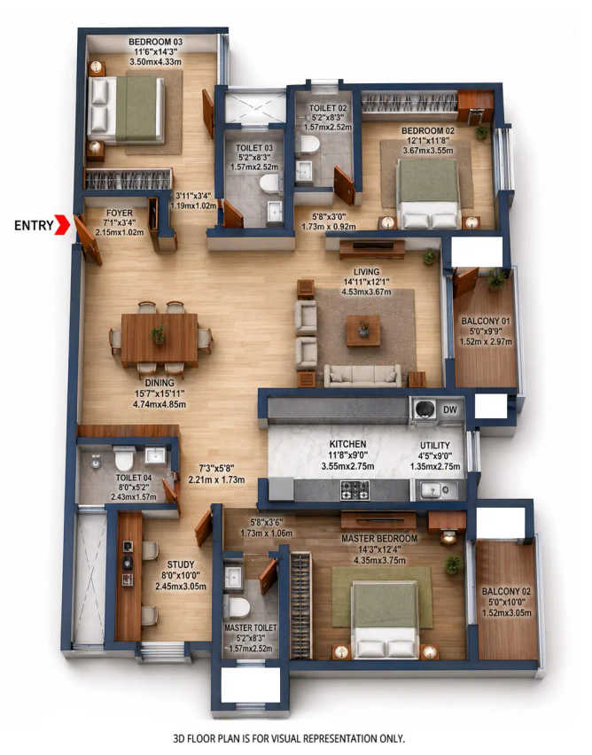 Brigade Eternia Yelahanka - Floor plan 3 BHK 2247 Sq.ft