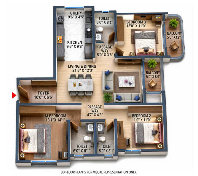 Sattva City Doddajala - Floor plan 3 BHK 1813 Sq.ft