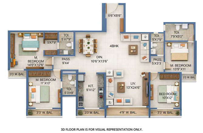 Sai World Empire Kharghar - Floor plan 4 BHK 2173 Sq.ft