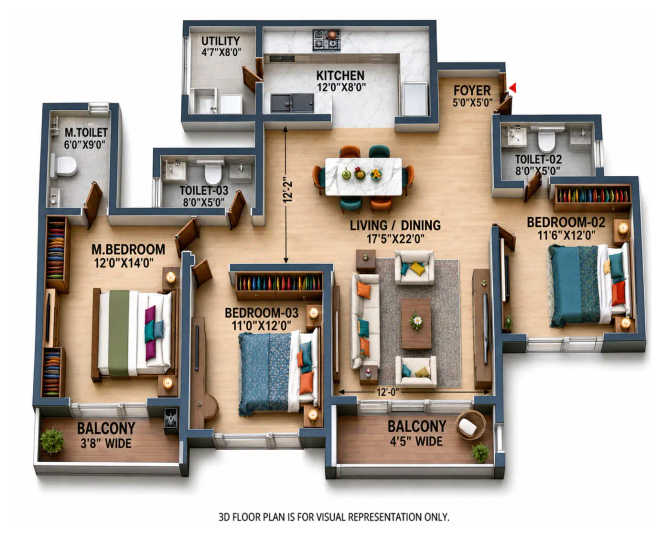 Prestige Evergreen Whitefield - Floor plan 3 BHK 1750 Sq.ft