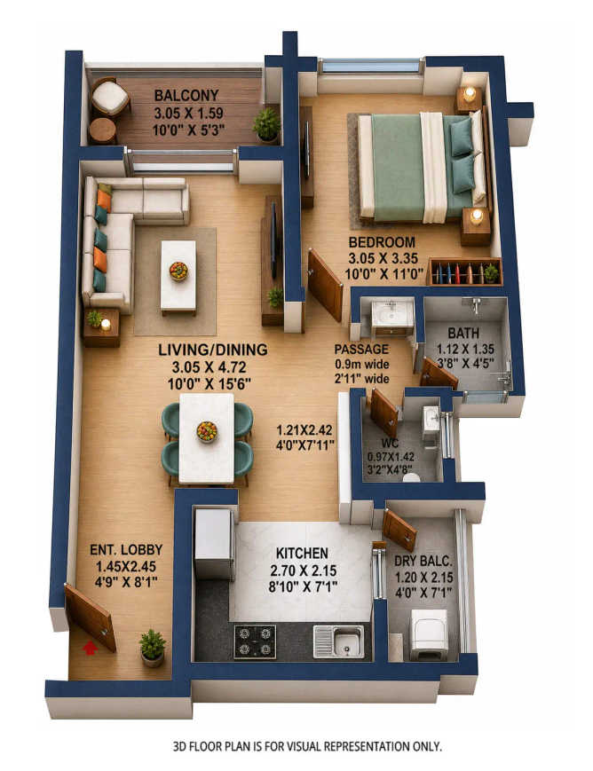 Godrej Park World Hinjewadi - Floor plan 1 BHK 588 Sq.ft