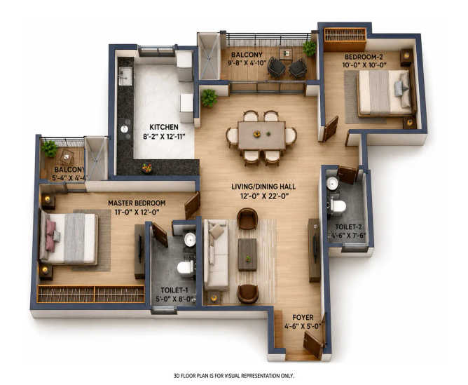 Provident Botanico Whitefield - Floor plan 2 BHK 1261 Sq.ft