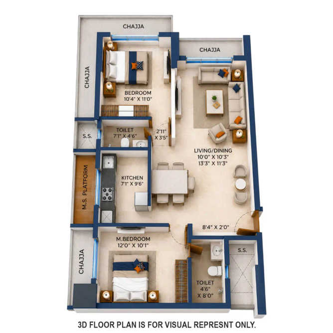Suraj Park View Dadar - Floor plan 2 BHK 670 Sq.ft