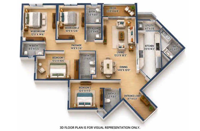 Rustomjee Crescent Bandra - Floor plan 4 BHK 1763 Sq.ft