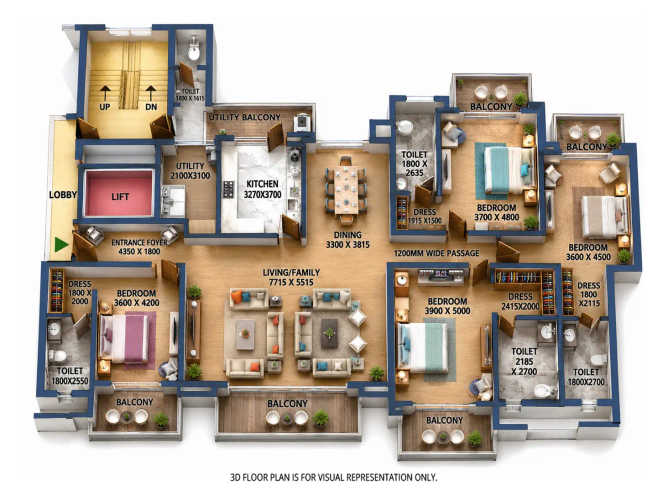 Ats Le Grandiose Sector 150 - Floor plan 4 BHK 2166 Sq.ft
