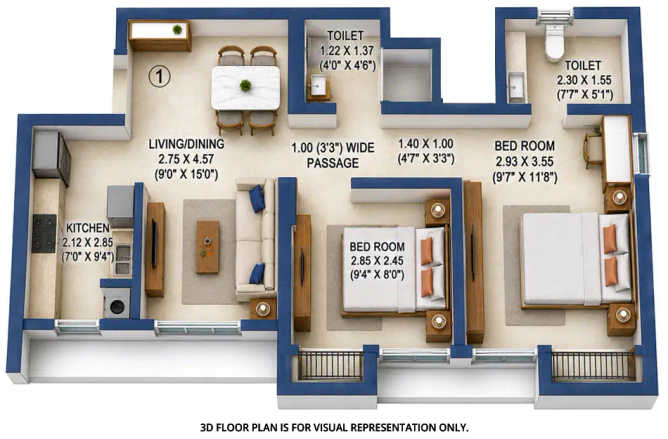 Kalpataru Park City Kolshet Road - Floor plan 2 BHK 686 Sq.ft