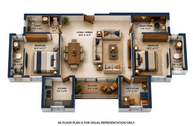 Chandak Greenairy Borivali - Floor plan 3 BHK 899 Sq.ft