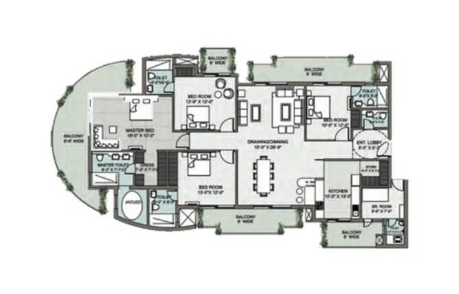 Supertech Araville Sector 54 Gurgaon - Floor plan 4 BHK 3620 Sq.ft