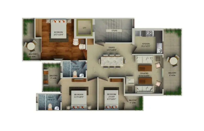 Floor plan for 3 BHK