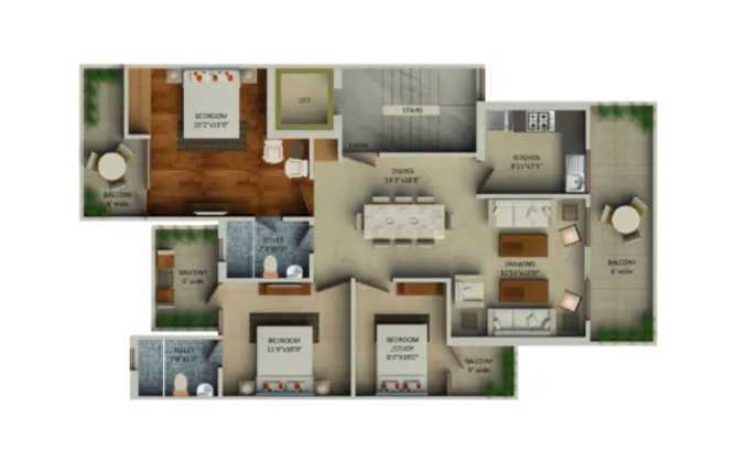 Supertech Aadri Sector 78 Gurgaon - Floor plan 3 BHK 2080 Sq.ft