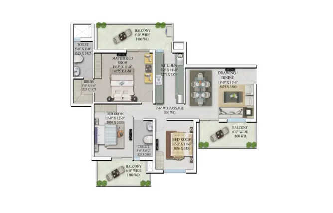 Supertech Hilltown Sector 2 Gurgaon - Floor plan 3 BHK 2225 Sq.ft