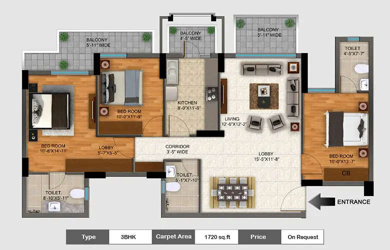 Floor plan for 3 BHK