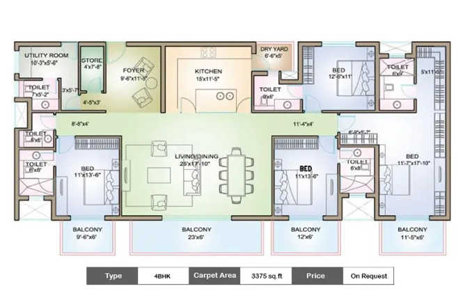 TATA Raisina Residency Sector 59 - Floor plan 4 BHK 3375 Sq.ft