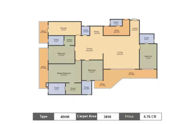 DLF The Crest Sector 79 Gurgaon - Floor plan 4 BHK 3898 Sq.ft
