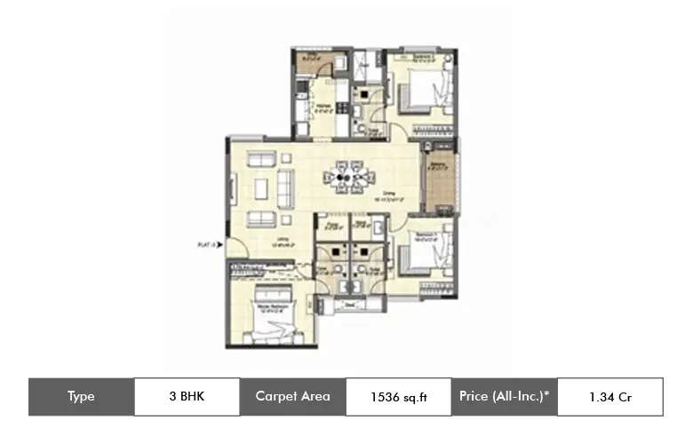 Floor plan for 3 BHK