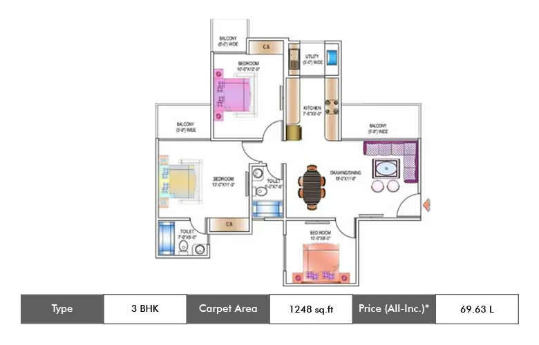 Floor plan for 3 BHK