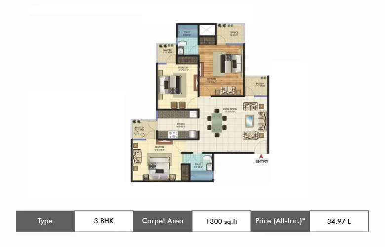 Floor plan for 3 BHK