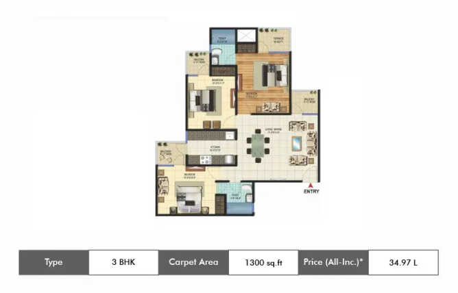 Amrapali Adarsh Awas Yojna Sector 76 - Floor plan 3 BHK 1300 Sq.ft
