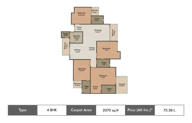 Amrapali Terrace Homes Techzone IV Greater Noida W - Floor plan 4 BHK 2070 Sq.ft