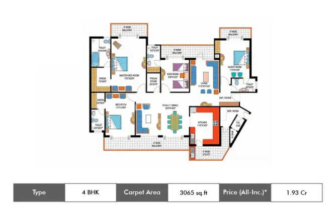 Amrapali Sapphire Sector 45 - Floor plan 4 BHK 3065 Sq.ft
