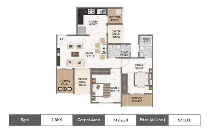 Runal Spacio Ravet - Floor plan 2 BHK 742 Sq.ft