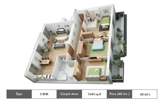 Appaswamy Habitat Siruseri - Floor plan 3 BHK 1640 Sq.ft
