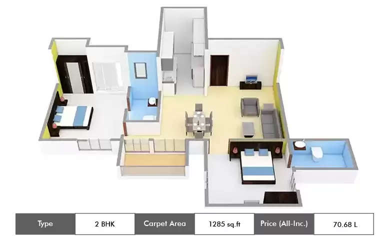 Floor plan for 2 BHK