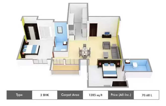 Appaswamy Splendour Thalambur - Floor plan 2 BHK 1285 Sq.ft