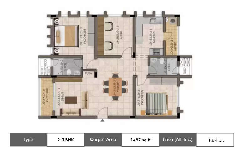 Floor plan for 2.5 BHK