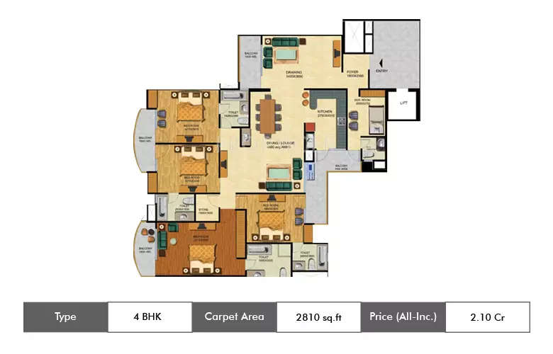 Floor plan for 4 BHK