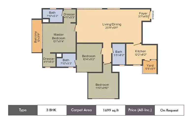 Floor plan for 3 BHK