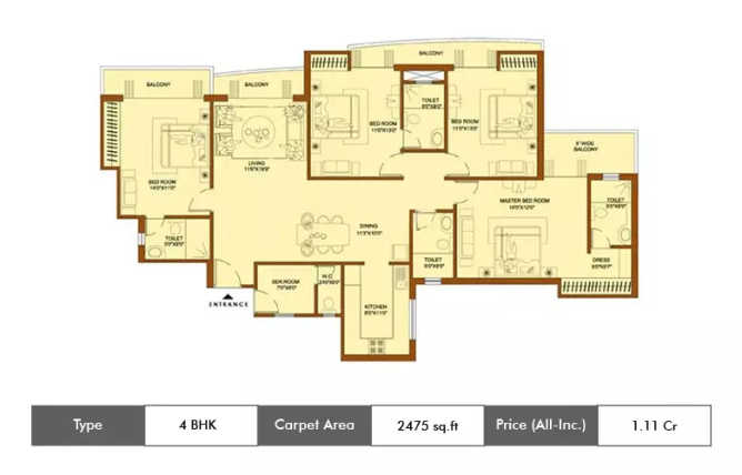 Amrapali Platinum Sector 119 - Floor plan 4 BHK 2475 Sq.ft