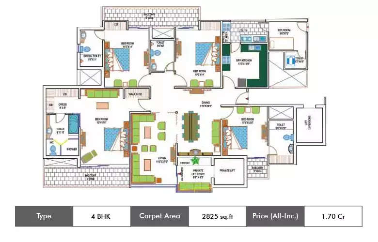 Floor plan for 4 BHK