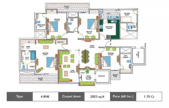 Amrapali Heartbeat City Sector 107 - Floor plan 4 BHK 2825 Sq.ft