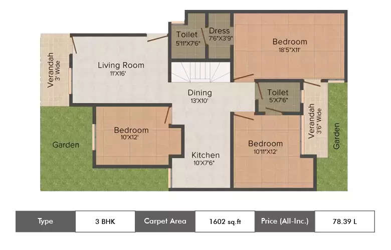 Floor plan for 3 BHK