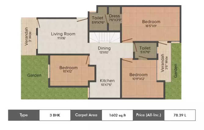 Supertech Oxford Square Sector 16B Greater Noida W - Floor plan 3 BHK 1602 Sq.ft