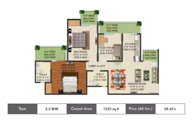 Floor plan for 2.5 BHK