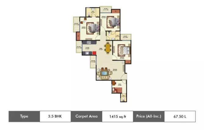 Amrapali Princely Estate Sector 76 - Floor plan 3.5 BHK 1415 Sq.ft