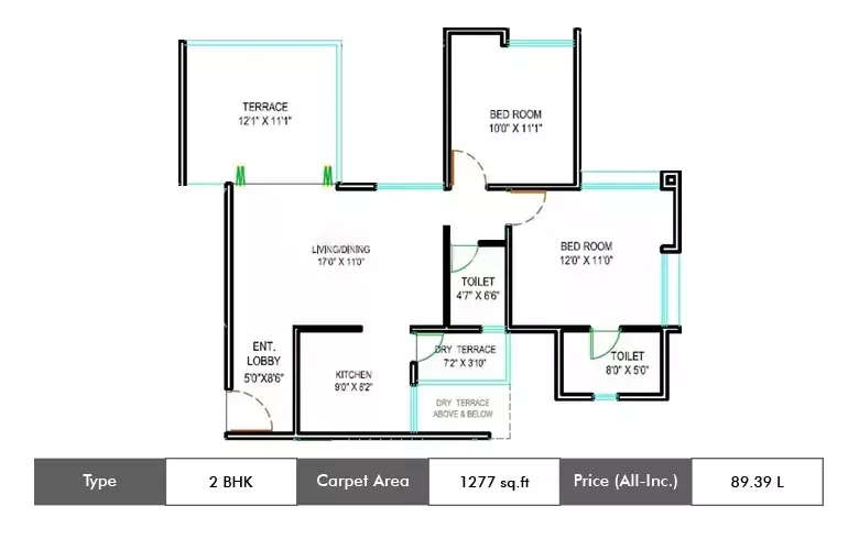 Floor plan for 2 BHK