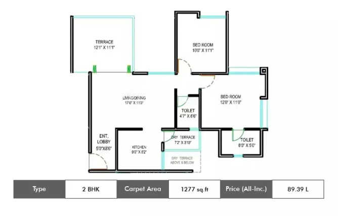 Majestique Navkaar Kondhwa - Floor plan 2 BHK 1277 Sq.ft