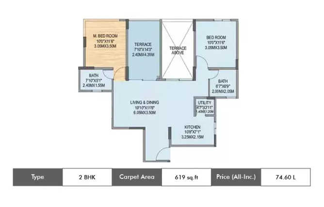 Geras Misty Waters Keshav Nagar - Floor plan 2 BHK 619 Sq.ft
