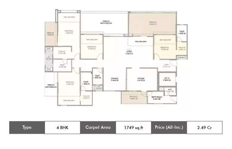 Floor plan for 4 BHK