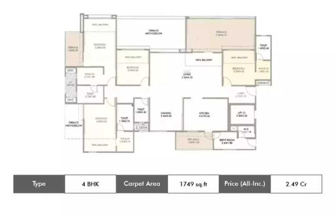 Kolte Patil 24K Stargaze Bavdhan - Floor plan 4 BHK 1749 Sq.ft
