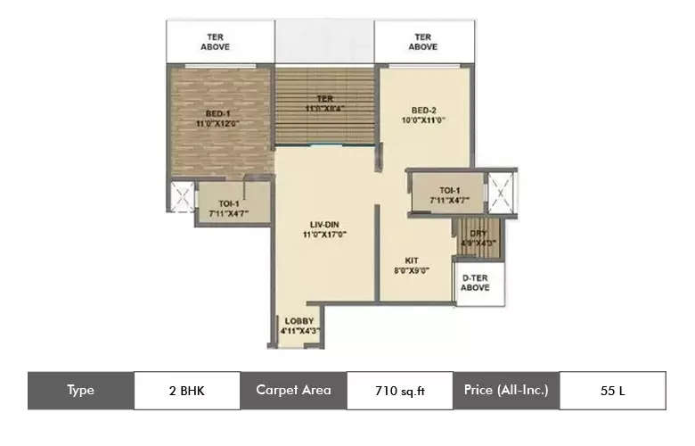 Floor plan for 2 BHK