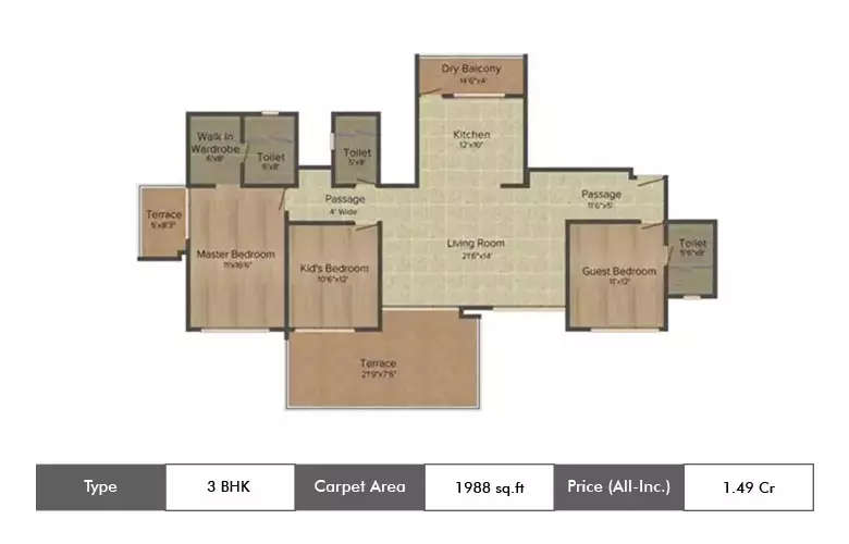 Floor plan for 3 BHK